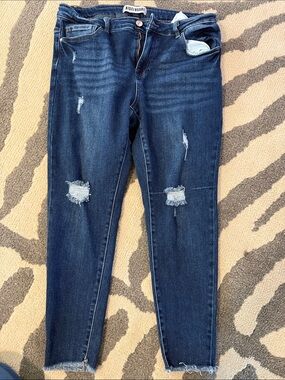 DISCLOSURE Dark Blue Ripped Skinny Jeans